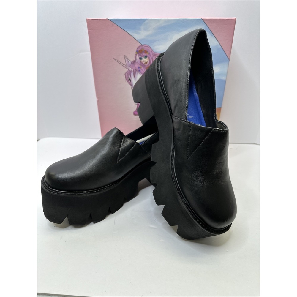 Jeffrey Campbell Kinney Platform Loafers Black Chunky Lug Sole Sz 10M Womens NIB